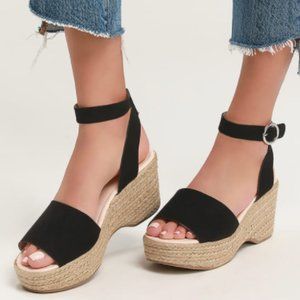 Elyse Black Suede Platform Espadrille Sandals
